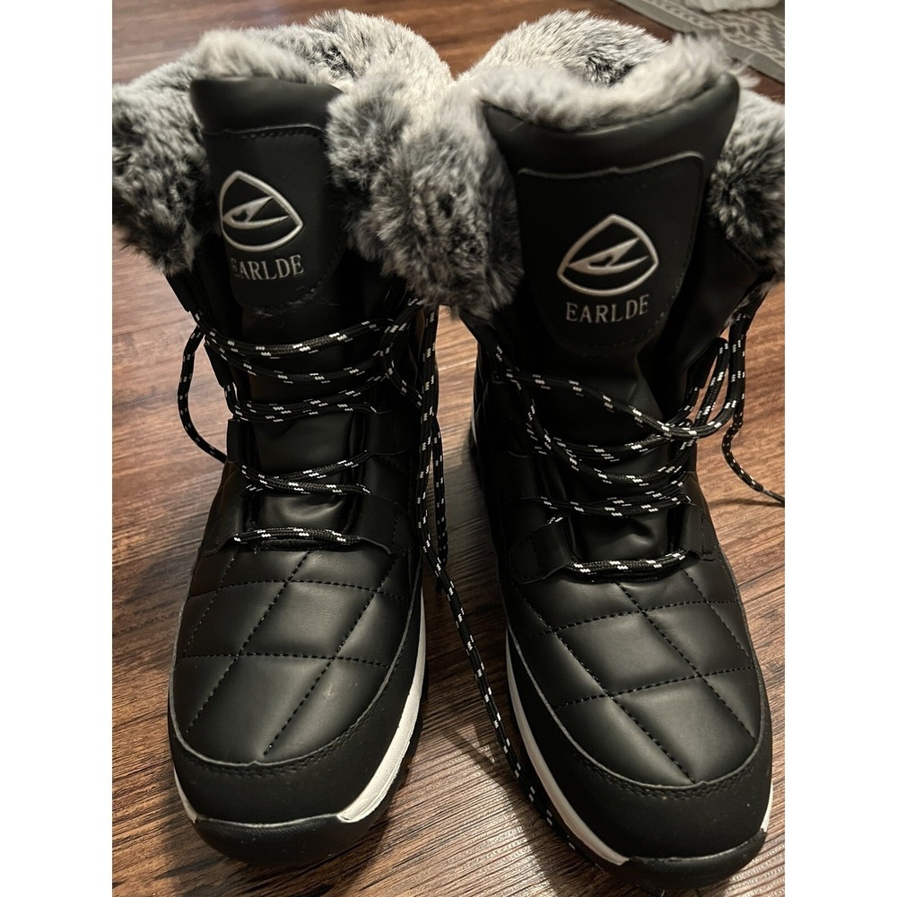 Women's Outdoor Winter Boots Size 39 US 8 Mid-Calf Waterproof Black EUC